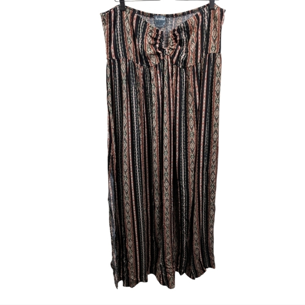 ARULA Black & Rust Striped Bohemian Maxi Dress Sz A/XL